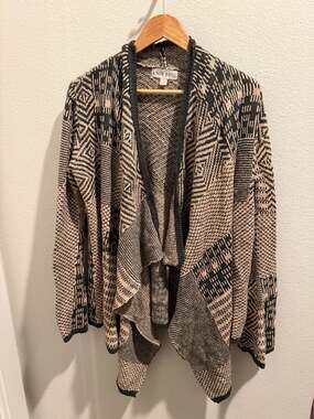 Knox Rose Cardigan Womens Medium Brown Black Aztec Sweater Drapey Artsy